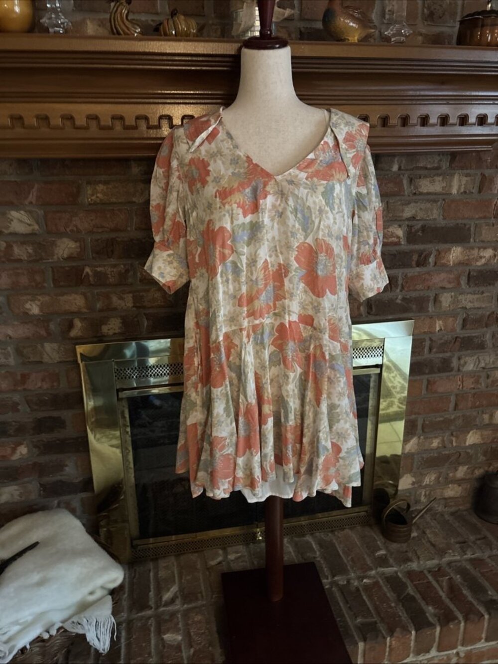 free people Two Piece Dress Moon Chaser Mini Orange Floral Size Small NWT